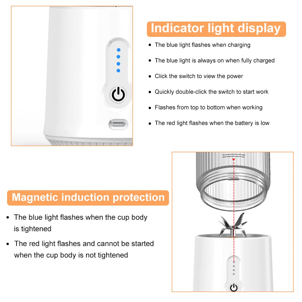HASTHIP Portable Juicer Blender, 4000mAh USB Rechargeable Electric Juicer for Camp, Picnic and Travel, Fresh Juicer Cup with Stronger Motor, Household Fruit Mixer for Shakes & Juice, 450ML (White) HASTHIP Portable Juicer Blender, 4000mAh USB Rechargeable Electric Juicer for Camp, Picnic and Travel, Fresh Juicer Cup with Stronger Motor, Household Fruit Mixer for Shakes & Juice, 450ML (White)